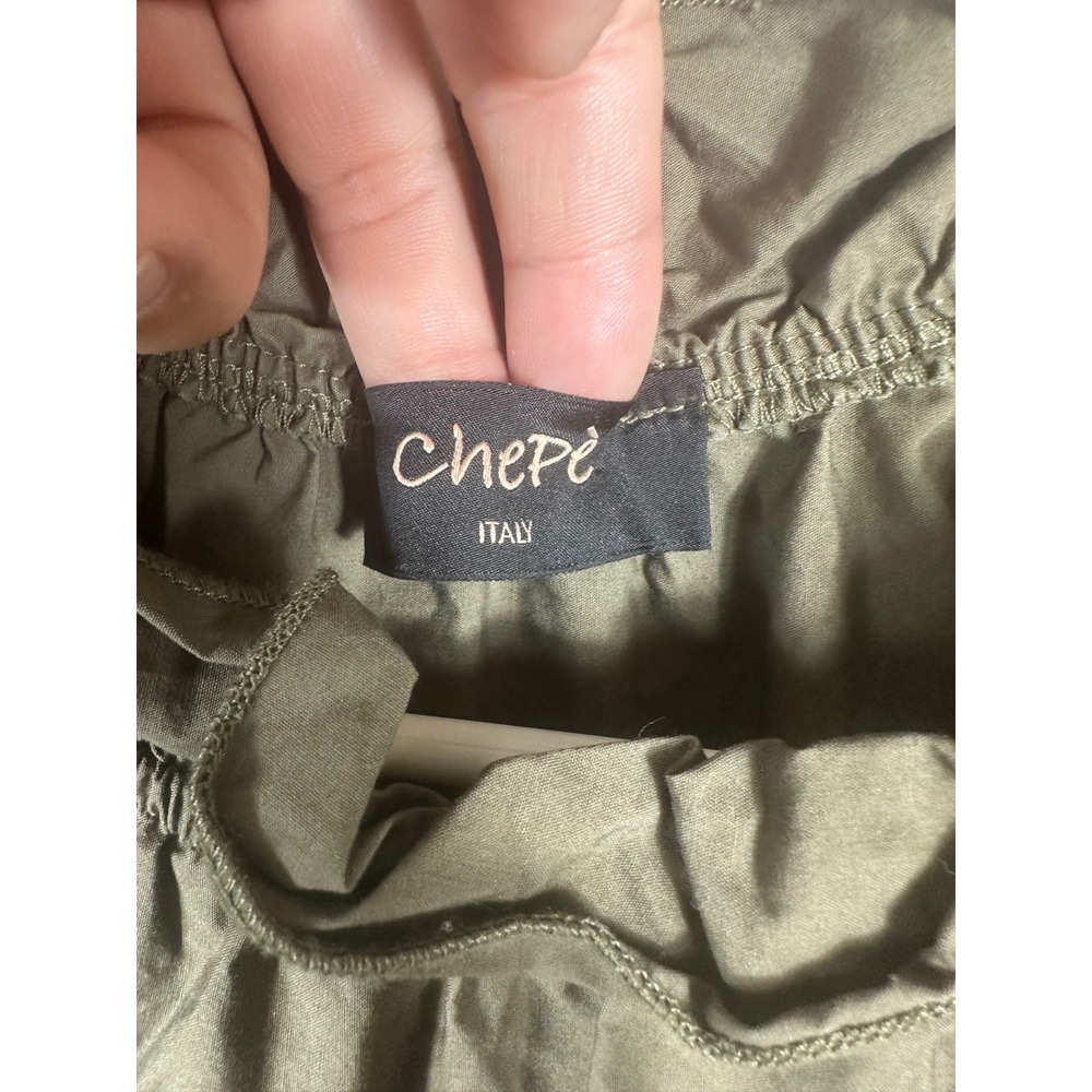 Chepe Italy Women's Tiered Maxi Dress Olive Green Cotton Made in Italy - Picture 3 of 8